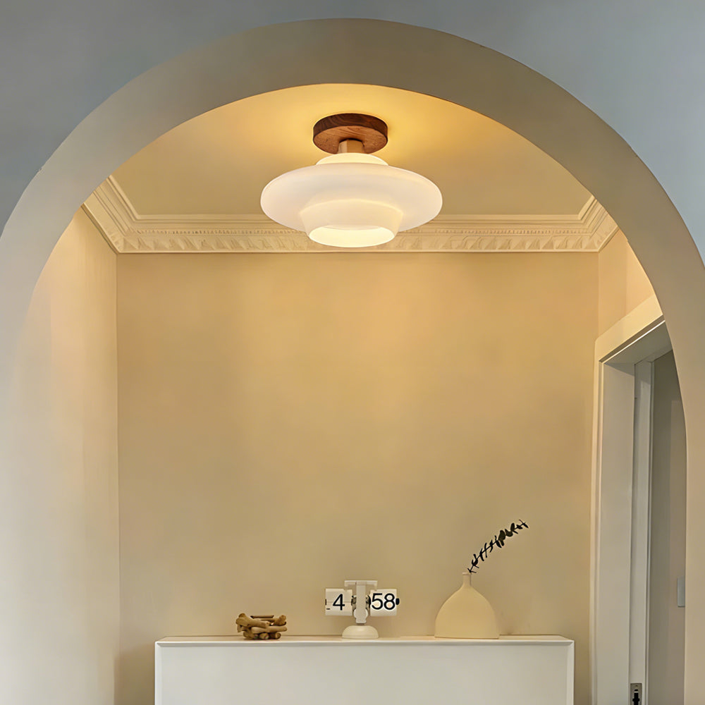 Plafondlamp Hout en Glas Scandinavisch E27 Hal Gang Keuken Eetkamer Nordic Naturel Koper