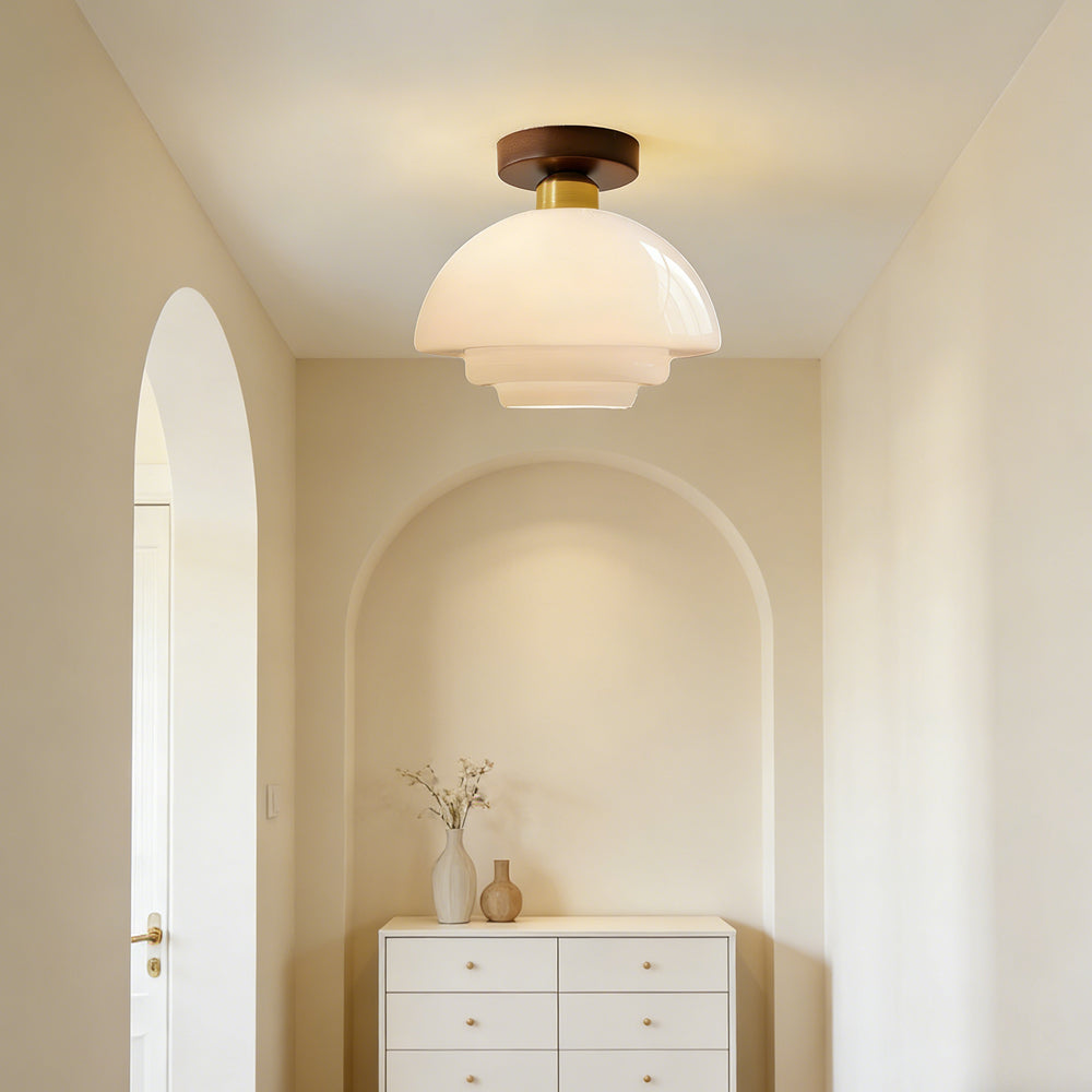 Plafondlamp Hout en Glas Scandinavisch E27 Hal Gang Keuken Eetkamer Nordic Naturel Koper