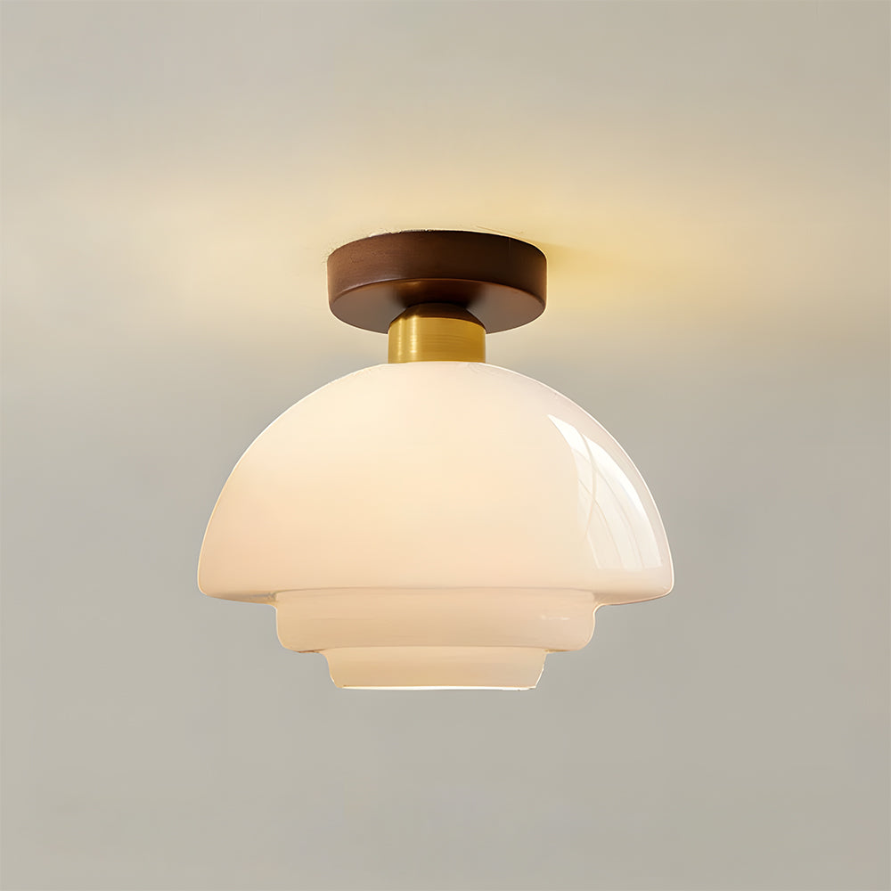 Plafondlamp Hout en Glas Scandinavisch E27 Hal Gang Keuken Eetkamer Nordic Naturel Koper Crèmewit & Koper B - ⌀ 28 cm × H 25 cm - 16W