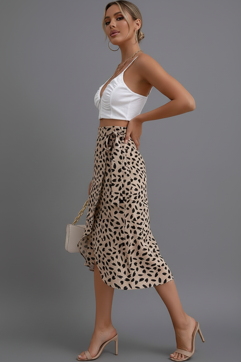 Lara | Rok Dames - Luipaardprint Midi Overslag