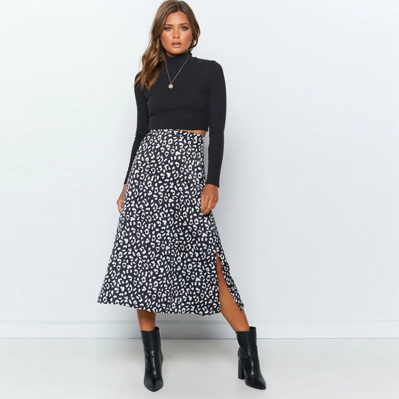 Novali | Maxi Rok Dames - Luipaardprint Polyester Zwart S