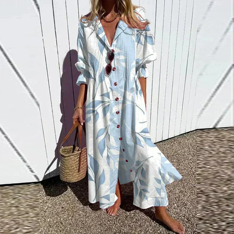 Livia | Dames Maxi Jurk - Bloemenprint, Lichtgewicht en Ademend Lichtblauw