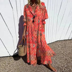 Livia | Dames Maxi Jurk - Bloemenprint, Lichtgewicht en Ademend Rood