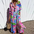 Livia | Dames Maxi Jurk - Bloemenprint, Lichtgewicht en Ademend Roze