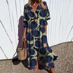 Livia | Dames Maxi Jurk - Bloemenprint, Lichtgewicht en Ademend Donkere Bloemen