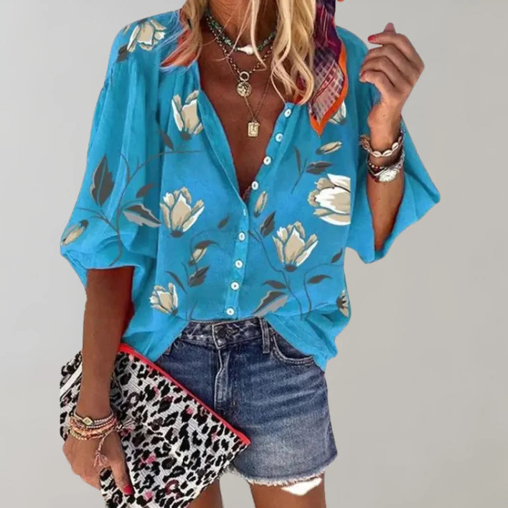 Amara | Blouse Dames - Bloemenprint Blauw