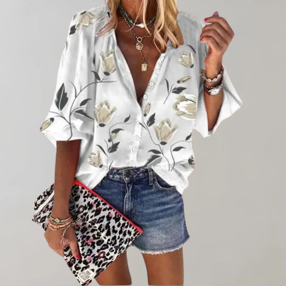 Amara | Blouse Dames - Bloemenprint Wit