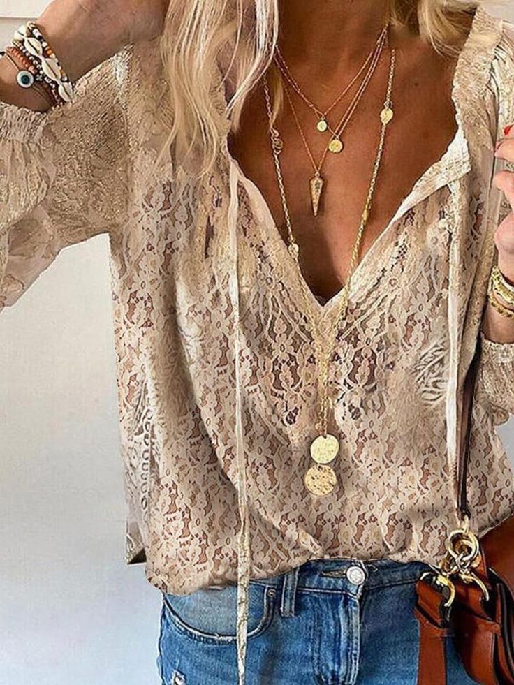 Seraphina | Boho Blouse Dames - Kanten Detail - Losvallend Khaki
