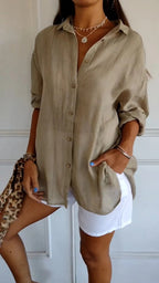 Yvaine | Blouse Dames - Lange Mouwen Relaxed Fit Bruin