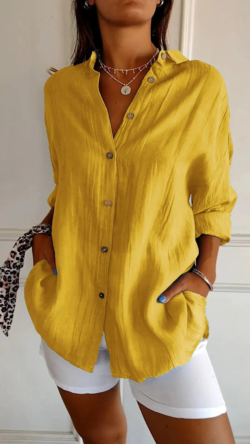 Yvaine | Blouse Dames - Lange Mouwen Relaxed Fit Geel