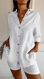 Yvaine | Blouse Dames - Lange Mouwen Relaxed Fit Wit