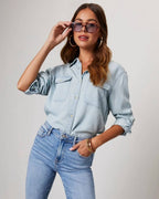 Luna | Overhemd Dames - Blauw Denim Katoen - Casual