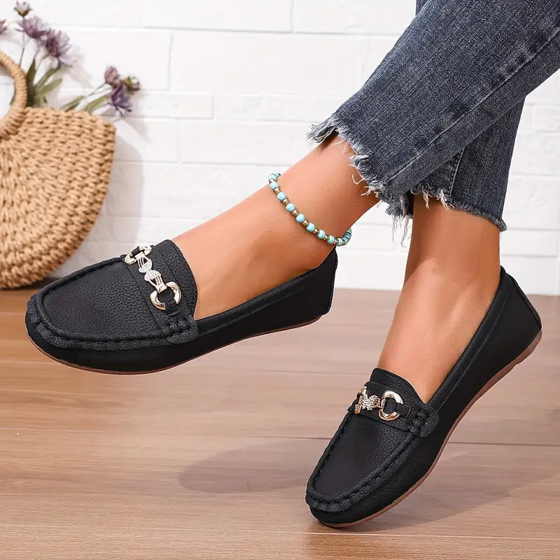 Luna | Dames Loafers - Zwart met Kettingdetail, Elegant en Comfortabel