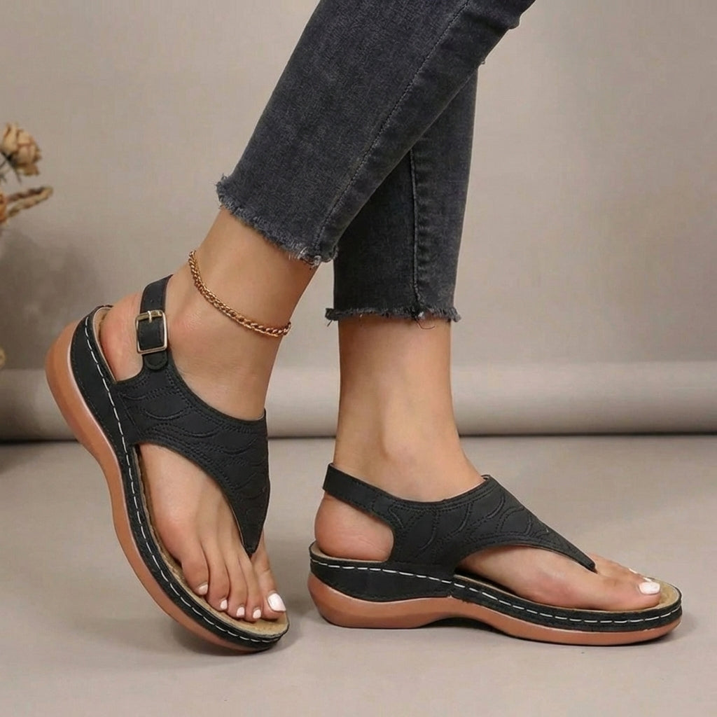 Luna | Dames Sandalen - Gevormd Voetbed, Comfortabel en Casual Zwart