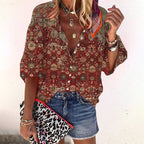 Yvaine | Blouse Dames - Bloemenprint - Textuur Bruin