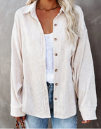 Isolde | Overhemd Dames - Oversized, Zachte Structuurstof, Casual Beige