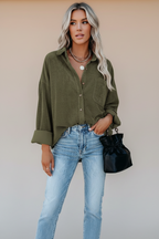 Isolde | Overhemd Dames - Oversized, Zachte Structuurstof, Casual Donkergroen