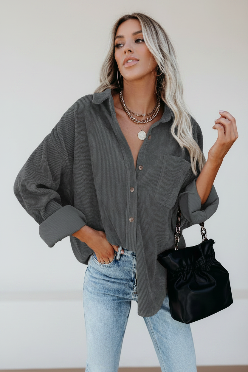 Isolde | Overhemd Dames - Oversized, Zachte Structuurstof, Casual Donkergrijs