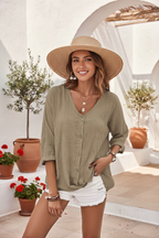 Novali | Knoopblouse Dames - Stoffenmix - Relaxed