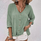Novali | Knoopblouse Dames - Stoffenmix - Relaxed Groen