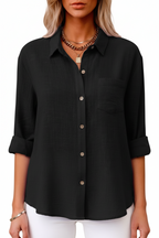 Amara | Blouse Dames - Stoffenmix Zwart