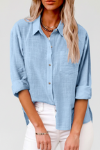 Amara | Blouse Dames - Stoffenmix Lichtblauw