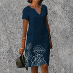 Sephira | Midi Jurk met Luchtig Draagcomfort en V-hals Donkerblauw