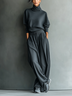 Mila | Comfy Set Dames - Gebreide Tweedelige Set, Antraciet Casual