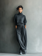 Mila | Comfy Set Dames - Gebreide Tweedelige Set, Antraciet Casual