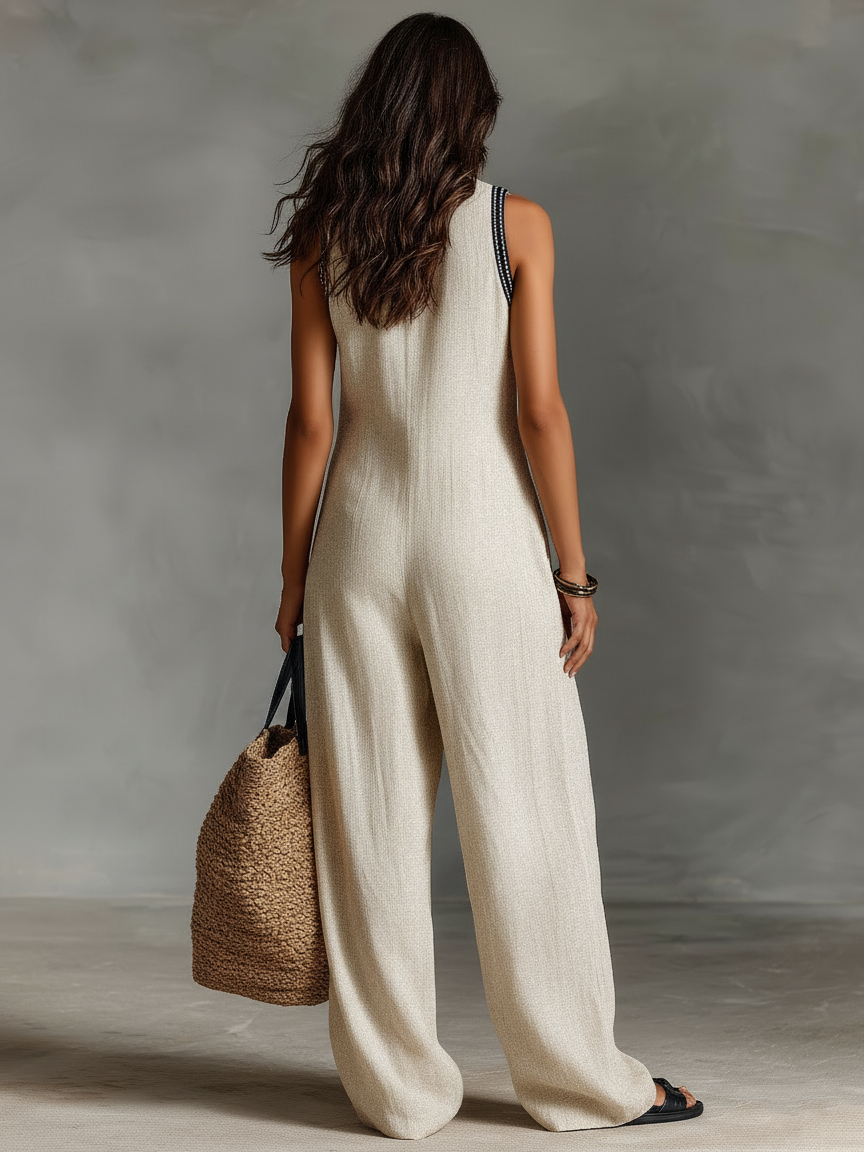 Mila | Dames Jumpsuit - Linnenmix, Minimalistisch en Mouwloos