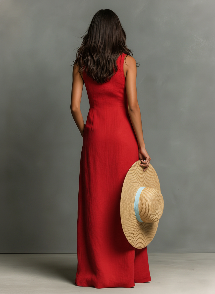 Mila | Dames Lange Zomerjurk - Ademend Linnenmix, Mouwloos