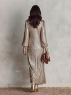 Mila | Dames Maxi Jurk - Glinsterende V-hals, Lange Mouwen