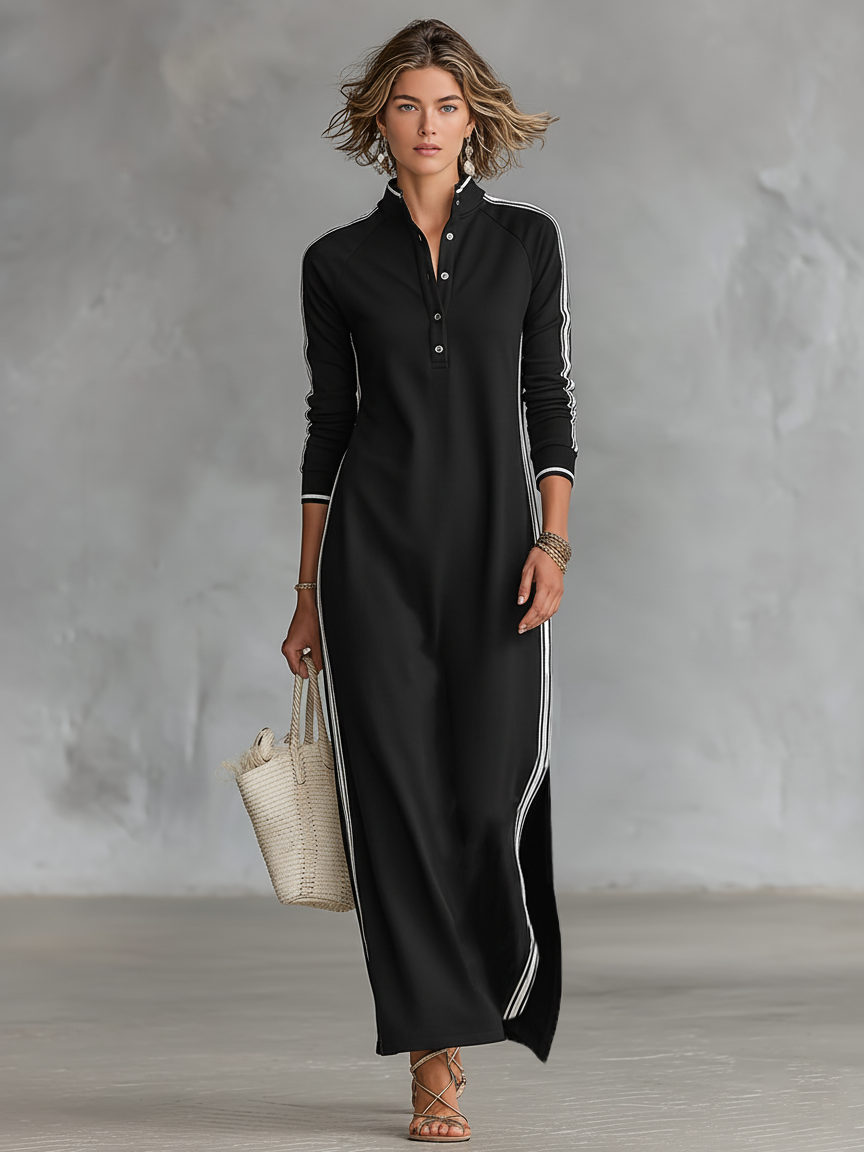 Mila | Dames Maxi Jurk - Zachte Sweatstof, Minimalistisch Design