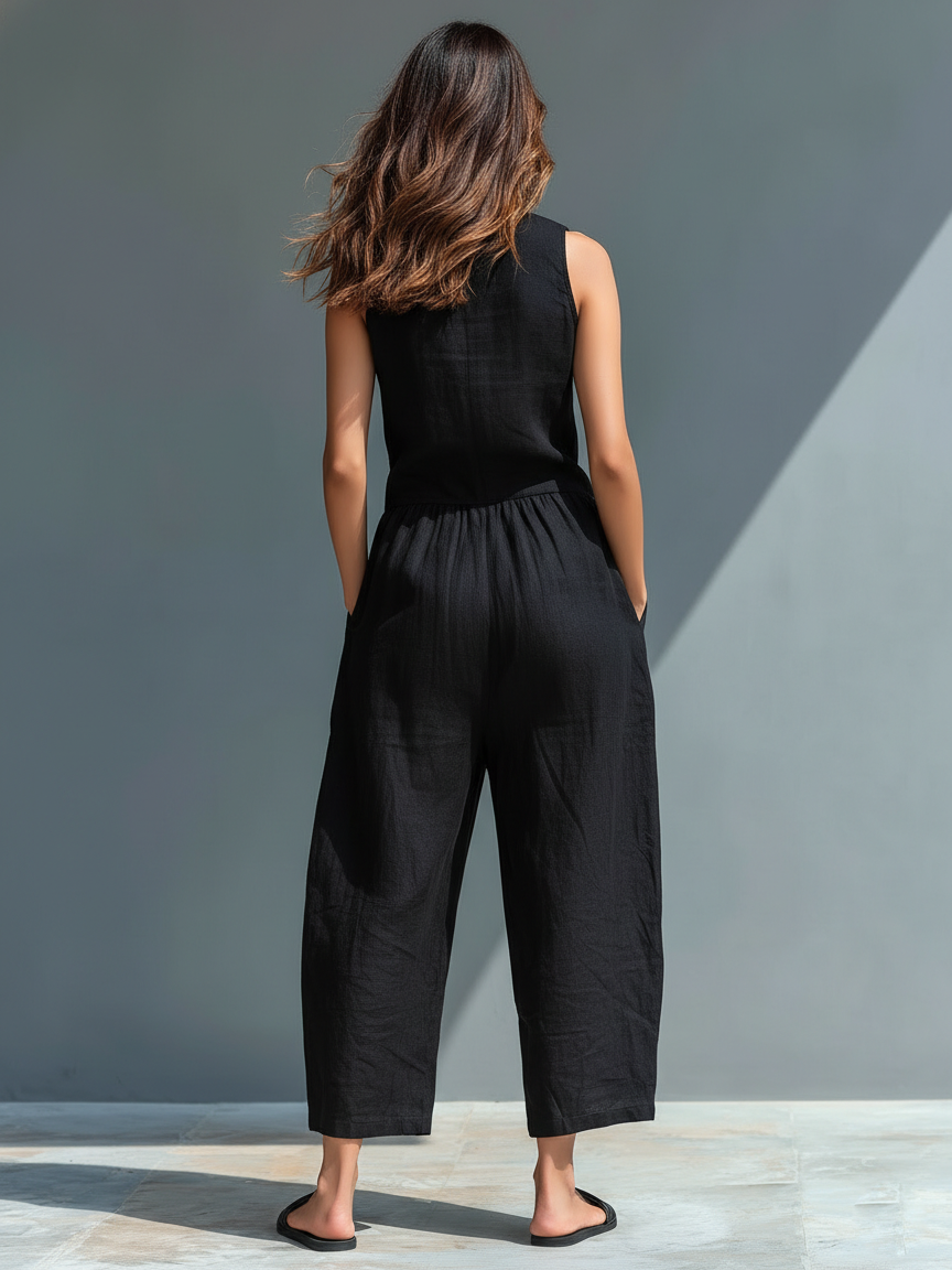 Mina | Dames Jumpsuit - Ademend Linnenmix, Mouwloos Design