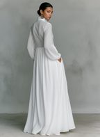 Mina | Dames Maxi Jurk - Katoen en Linnen, Minimalistisch Lange Mouwen