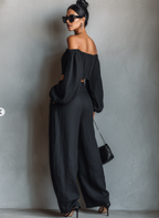 Mina | Dames Set - Linnenmix, Strapless Blouse en Wijde Broek