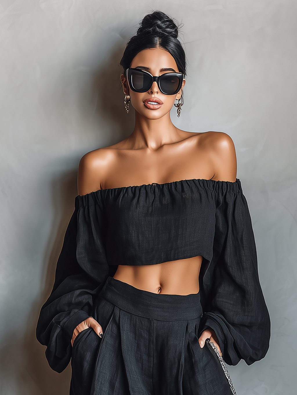 Mina | Dames Set - Linnenmix, Strapless Blouse en Wijde Broek