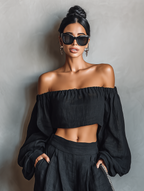 Mina | Dames Set - Linnenmix, Strapless Blouse en Wijde Broek