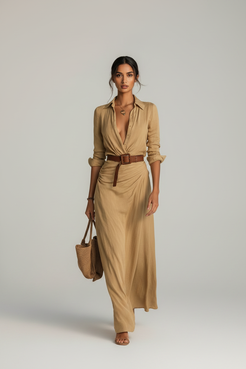 Mira | Dames Lange Jurk - Elegante Maxi Jurk met Lange Mouwen