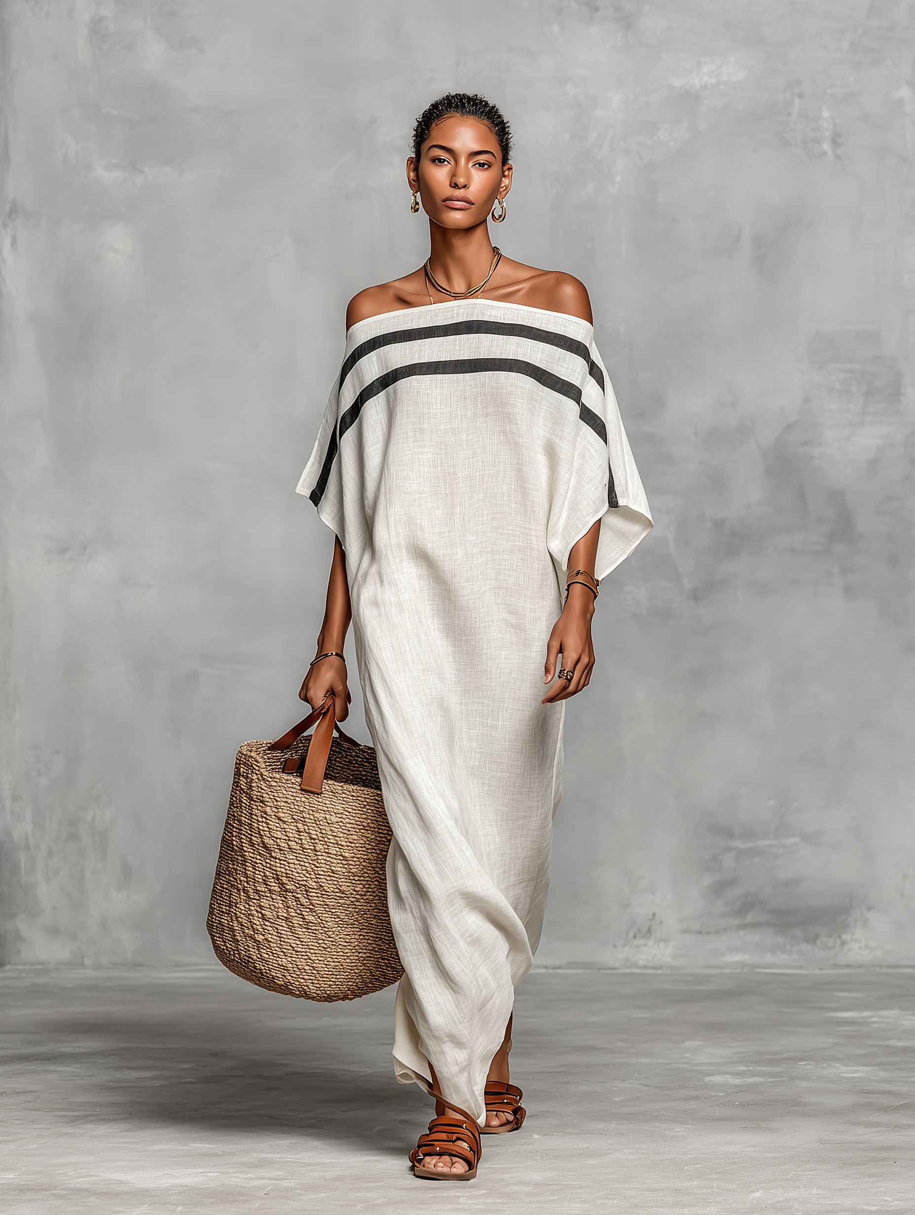 Mira | Dames Lange Maxi Jurk - Linnenmix, Off-the-Shoulder