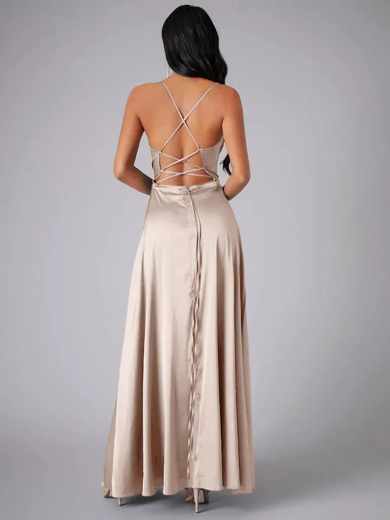 Mira | Dames Lange Maxi Jurk - Spaghettibandjes, Hoge Split