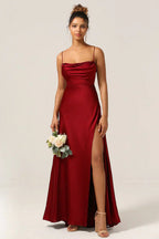 Mira | Dames Lange Maxi Jurk - Spaghettibandjes, Hoge Split Rood
