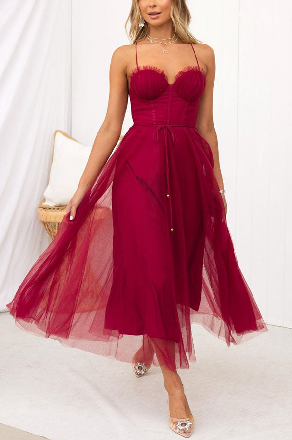 Mira | Dames Lange Zomerjurk - Chiffon, Mouwloos, Enkellengte Wijnrood