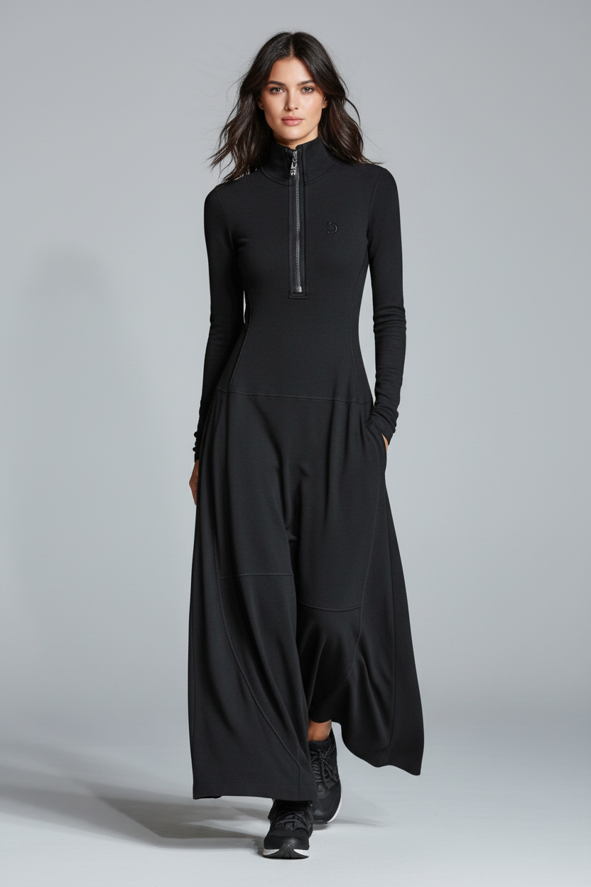 Mira | Dames Maxi Jurk - Ademend Katoenmix, Sportief Lange Mouwen
