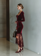 Mira | Dames Maxi Jurk - Bordeaux Fluweel