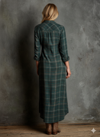 Mira | Dames Maxi Jurk - Geruite Katoen met Lange Mouwen, Casual Chic