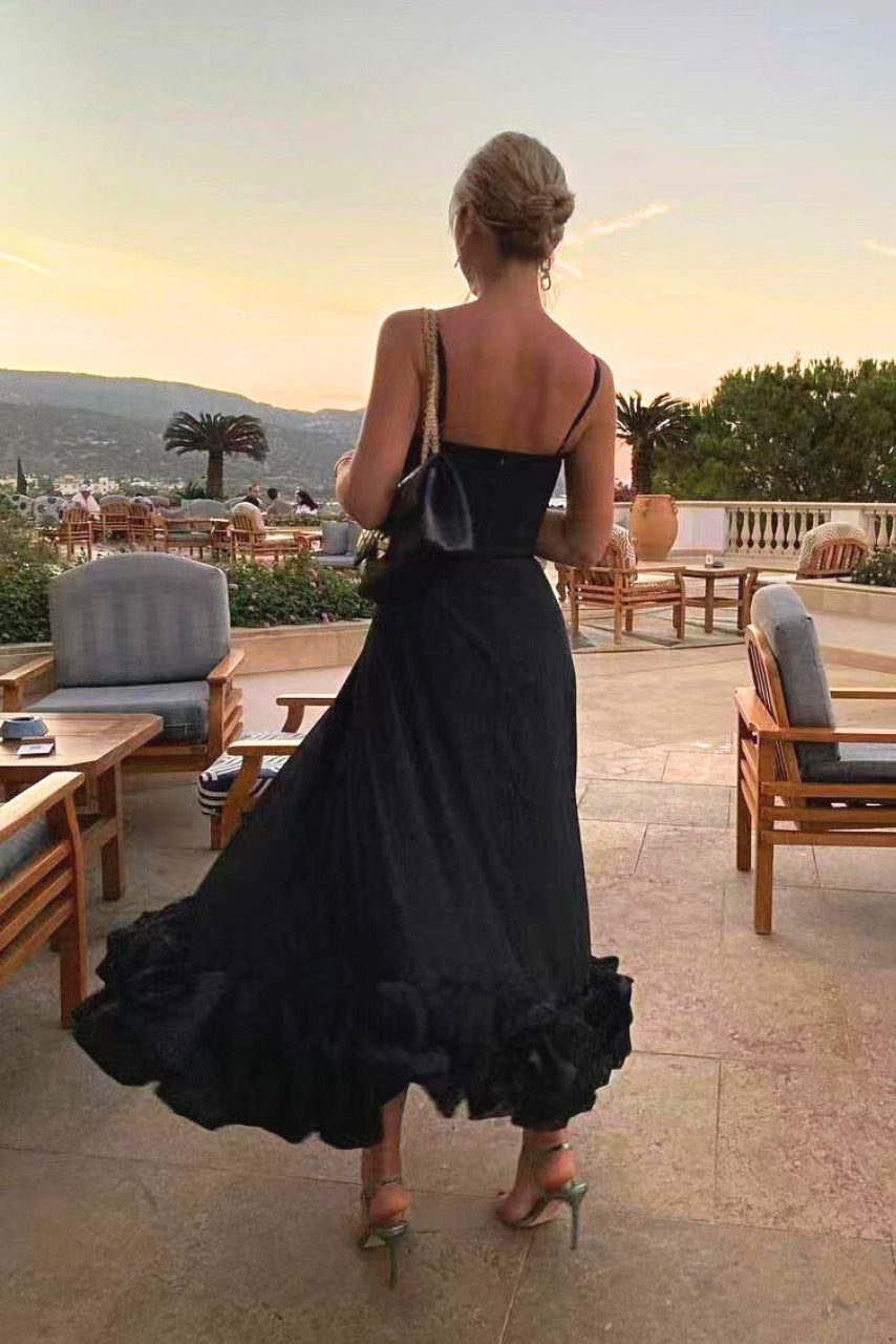 Mira | Dames Maxi Jurk - Spaghettibandjes, Ruches, Zomerstijl