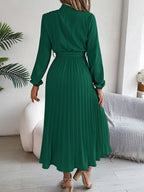 Mira | Dames Midi-jurk - Geplooide Taille, Lange Mouwen, Elegante Look