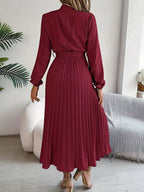 Mira | Dames Midi-jurk - Geplooide Taille, Lange Mouwen, Elegante Look