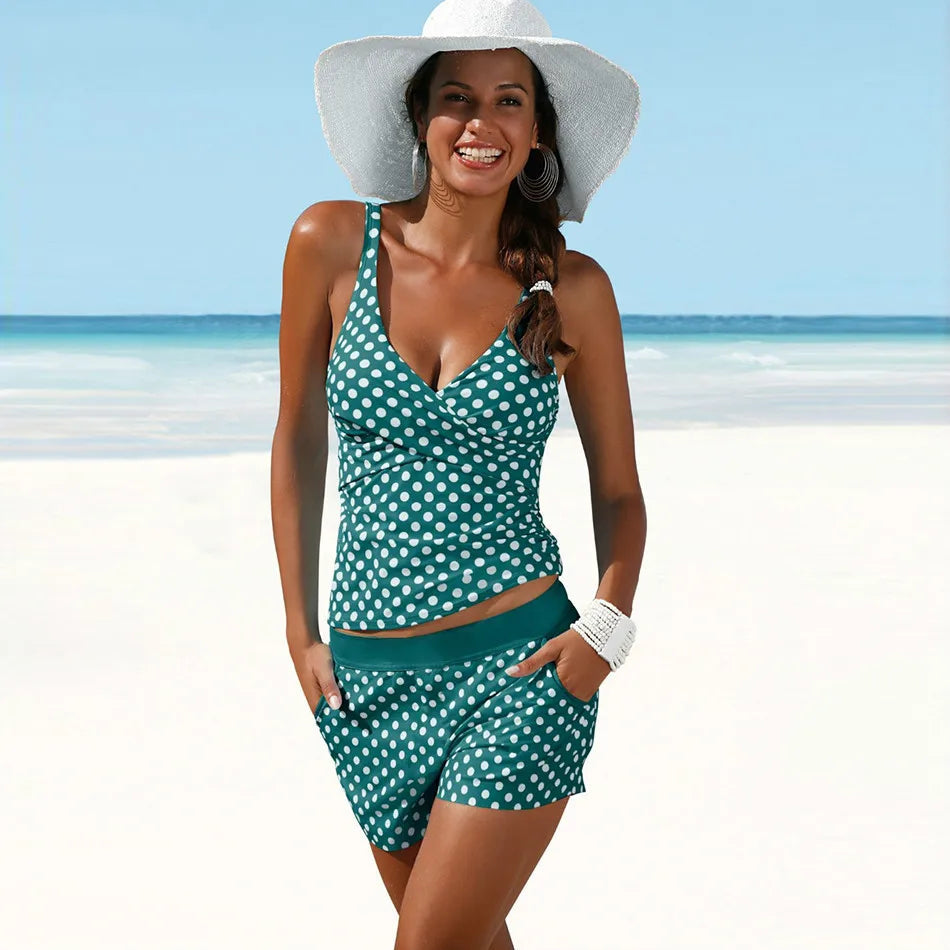 Mira | Dames Tankini - Gestippeld Patroon Groen
